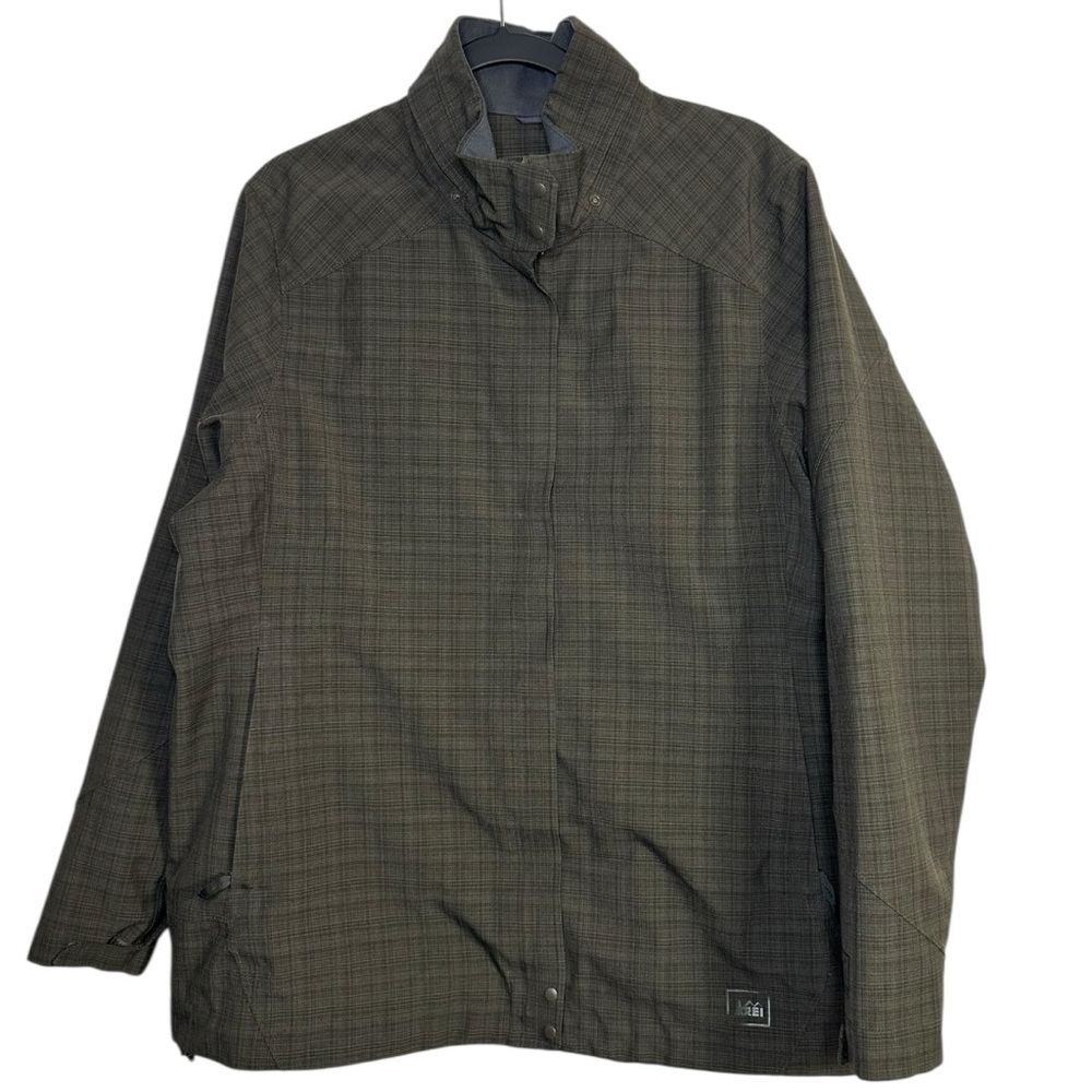 REI Womens Green Brown Full‎ Zip Rain Windbreaker Jacket Size XL